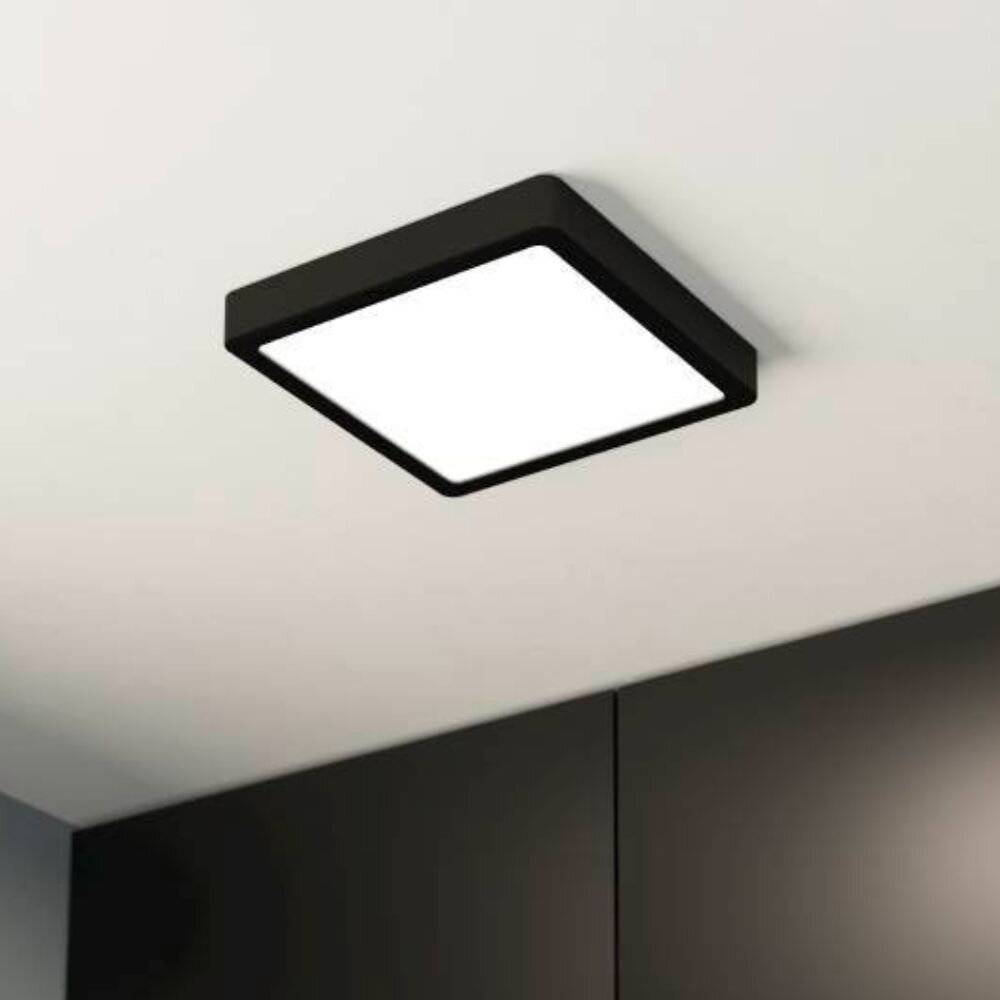 LED Deckenleuchte Fueva in Schwarz und Weiß 17W 2000lm IP44 210mm eckig