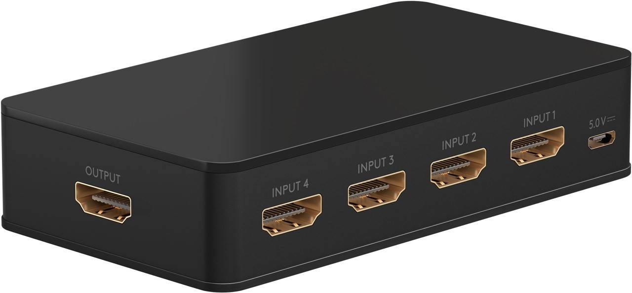 Goobay 58489 HDMI Umschalter 4 in 1 out Fernbedienung HDMI Kabel 4K @ 60Hz HDMI Switch 18 Gbit/s Umschaltbox HDMI Weiche