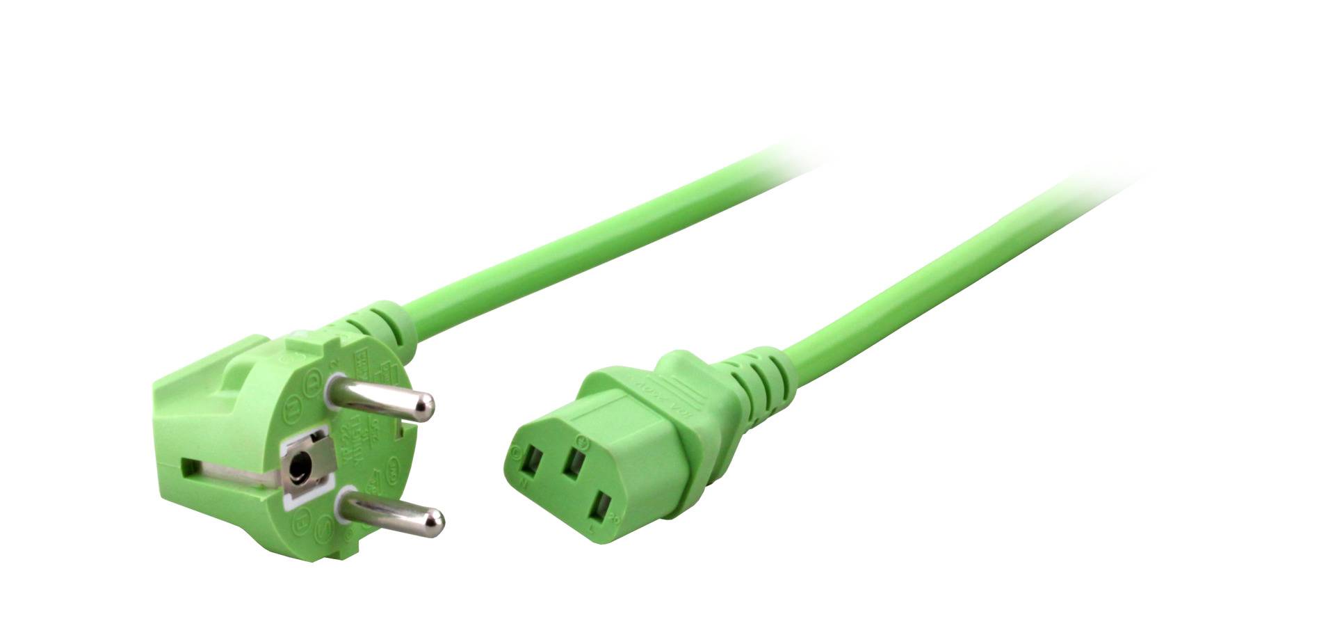 Netzleitung Schutzkontakt 90° - C13 180° gruen 3 x - Kabel - Strom/Netzteil