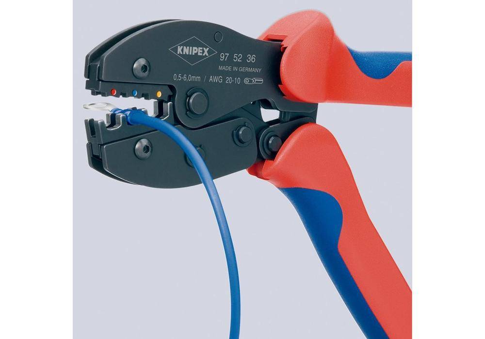 Knipex PreciForce 97 52 36 SB Crimpzange Isolierte Kabelschuhe, Isolierte Steckverbinder, Isolierte Stoßverbinder 0.5 bis 6 mm²