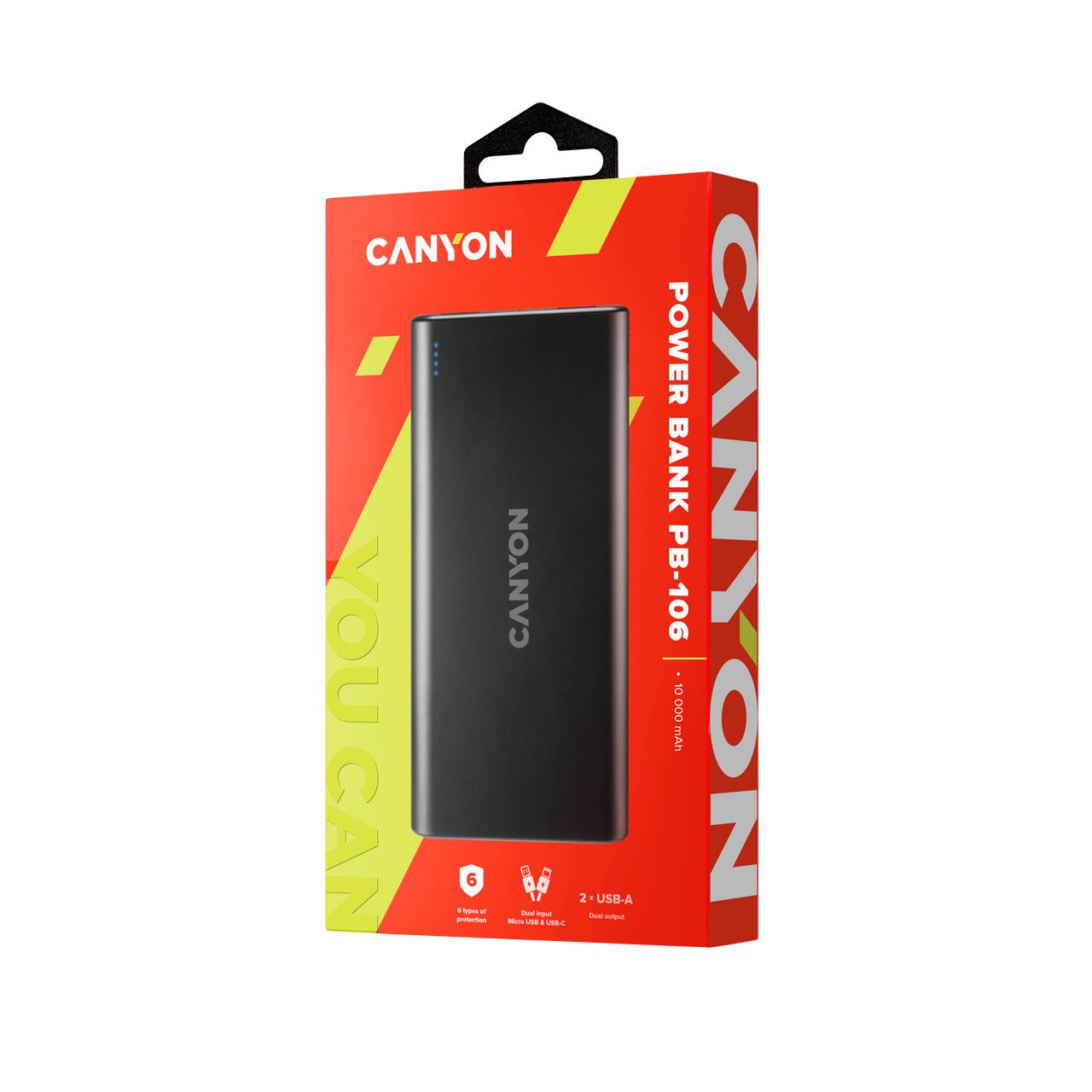Canyon PB-106 - Powerbank - 10000 mAh - 2.1 A - 2 Ausgabeanschlussstellen (USB)