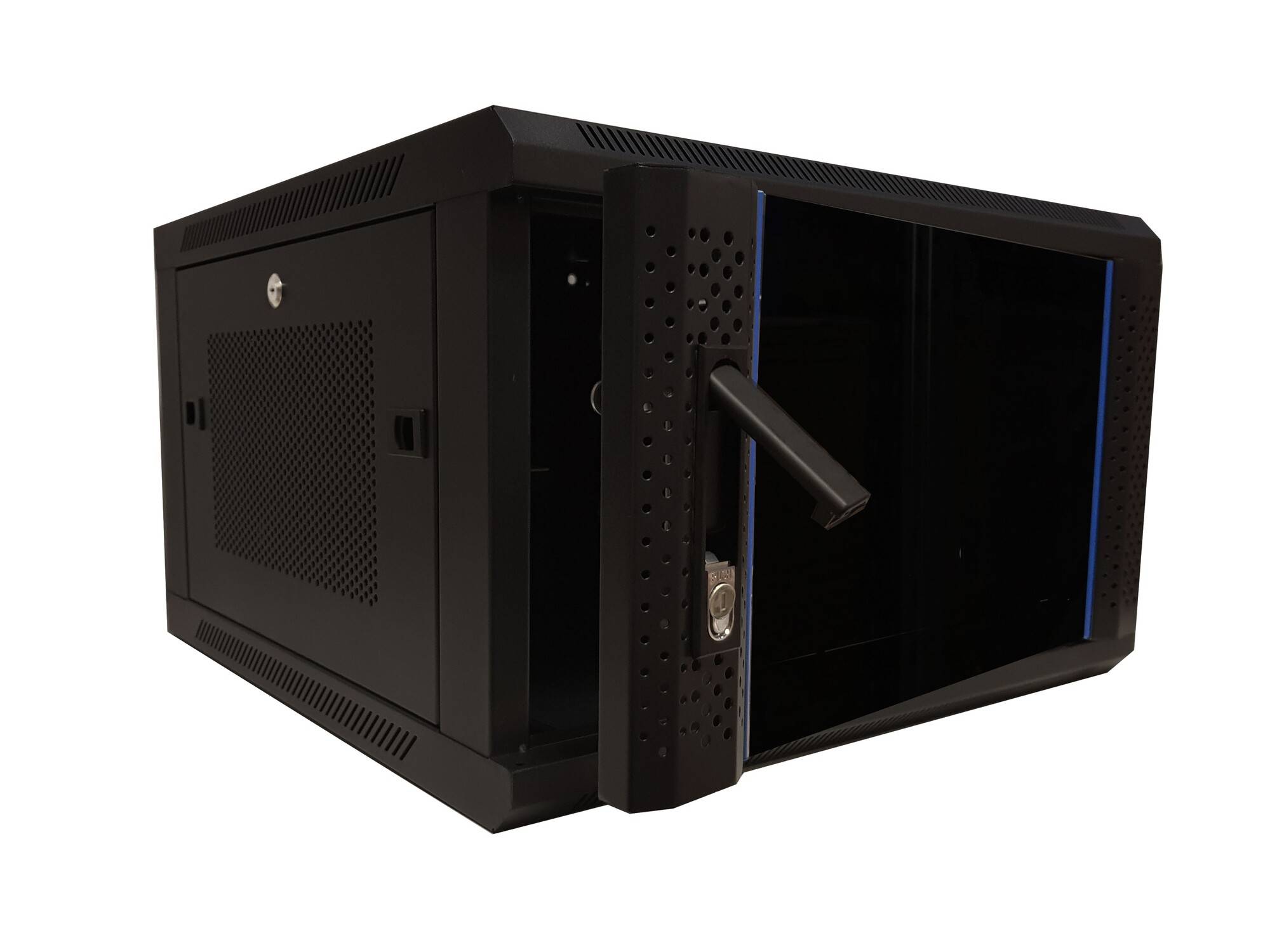 Danicom - 6 HE Serverschrank, 19” Wandgehäuse mit Glastür und Perforierte Seitenwände (BxTxH) 600 x 600 x 368mm