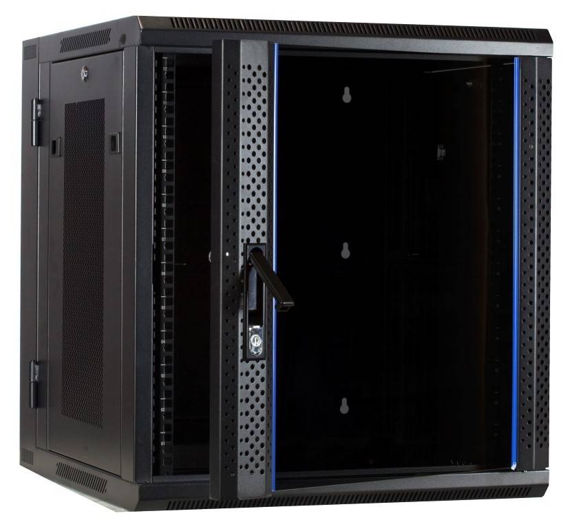 Danicom - 12 HE Serverschrank, wendbares Wandgehäuse mit Glastür und perforierten Seitenwänden (BxTxH) 600 x 600 x 635mm
