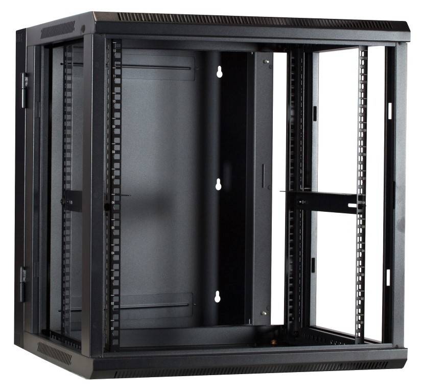 Danicom - 12 HE Serverschrank, wendbares Wandgehäuse mit Glastür und perforierten Seitenwänden (BxTxH) 600 x 600 x 635mm