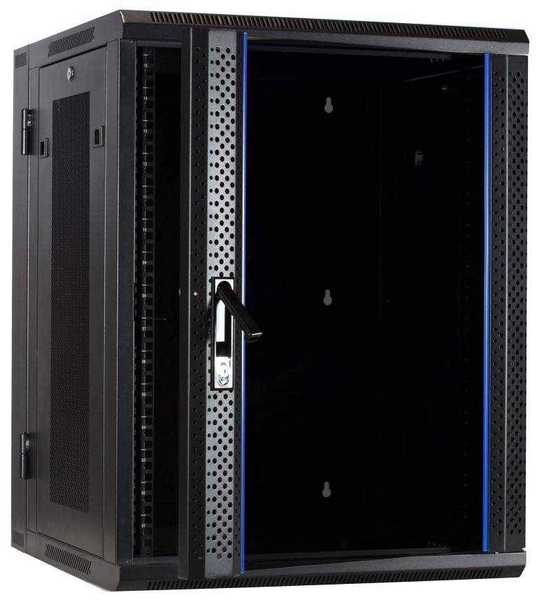 Danicom - 15 HE Serverschrank, wendbares Wandgehäuse mit Glastür und perforierten Seitenwänden (BxTxH) 600 x 600 x 770mm