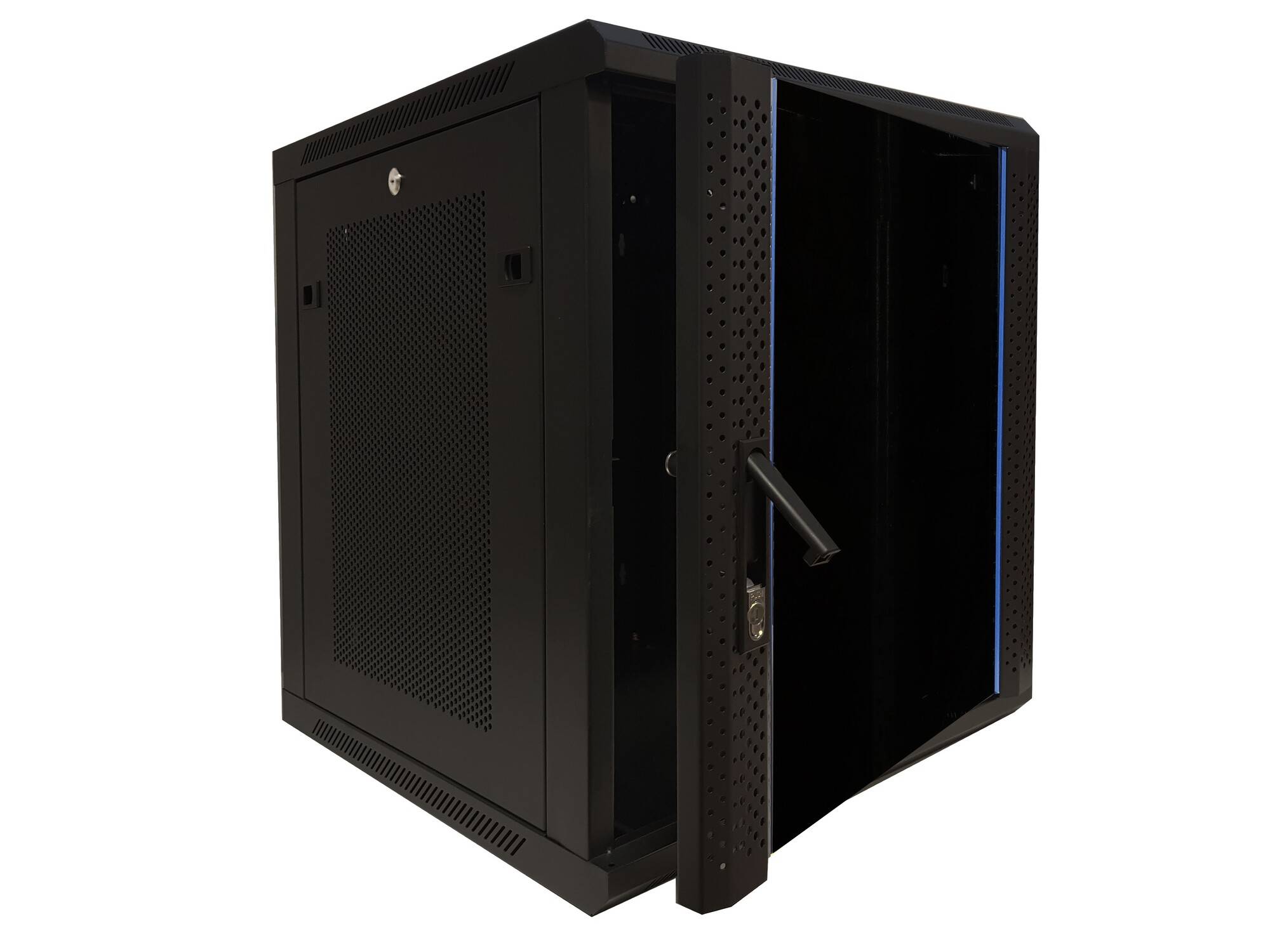 Danicom - 12 HE Serverschrank, 19” Wandgehäuse mit Glastür und Perforierte Seitenwände (BxTxH) 600 x 600 x 635mm