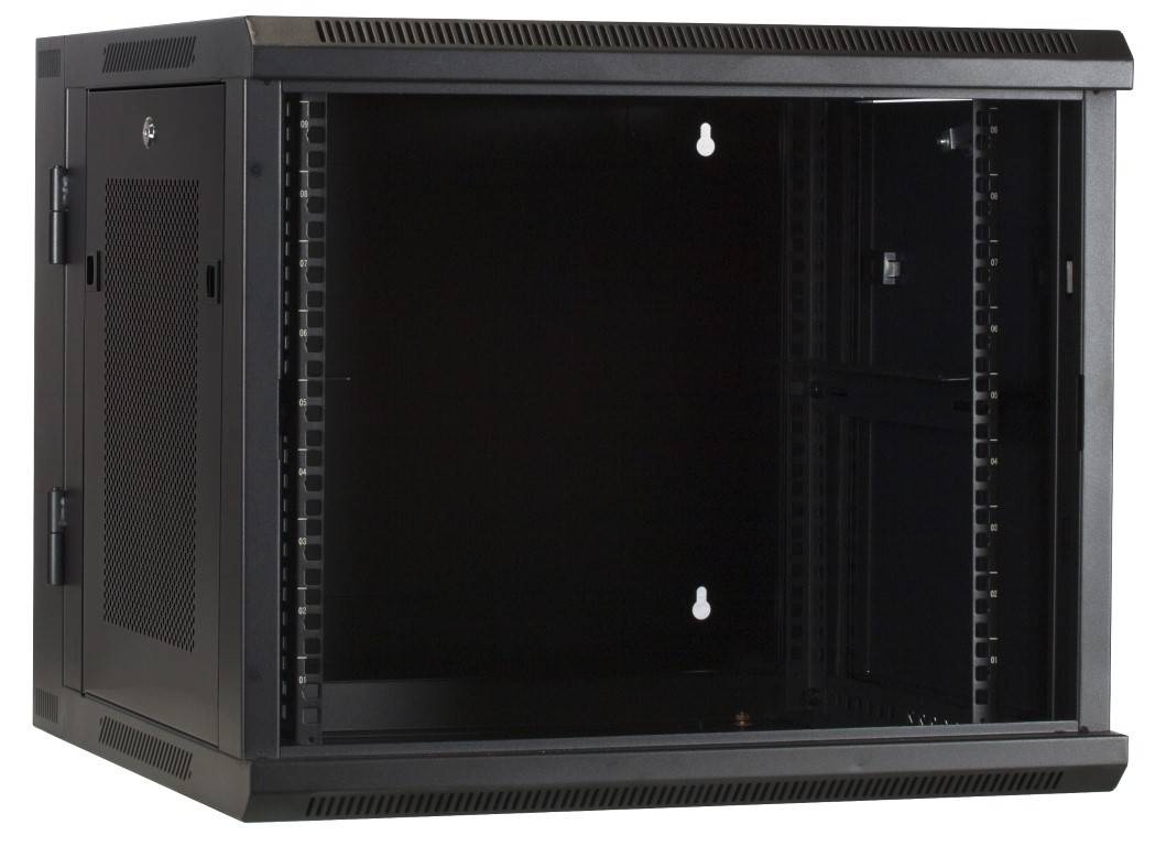 Danicom - 9 HE Serverschrank, wendbares Wandgehäuse mit Glastür und perforierten Seitenwänden (BxTxH) 600 x 600 x 501mm