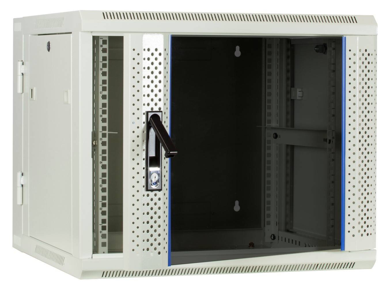 Danicom - 9 HE Serverschrank, wendbares Wandgehäuse mit Glastür, Weiß (BxTxH) 600 x 600 x 501mm