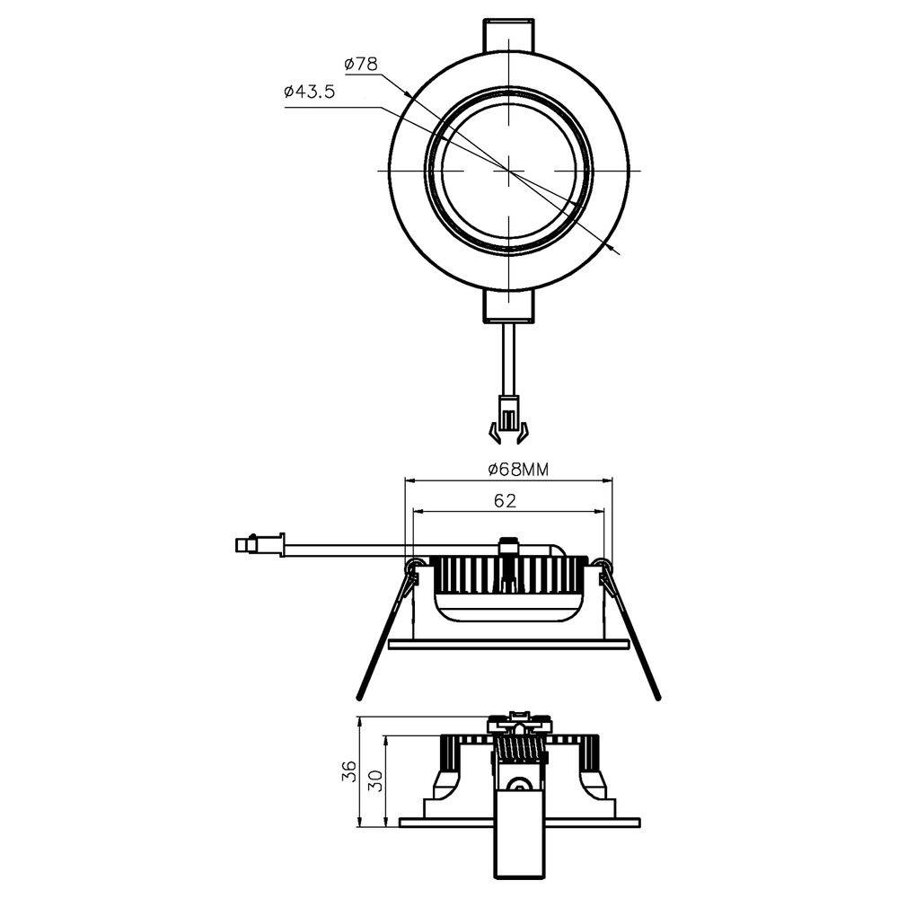 LED Deckeneinbauleuchte COB68 in Weiß 5W 350mA Rund 2700K
