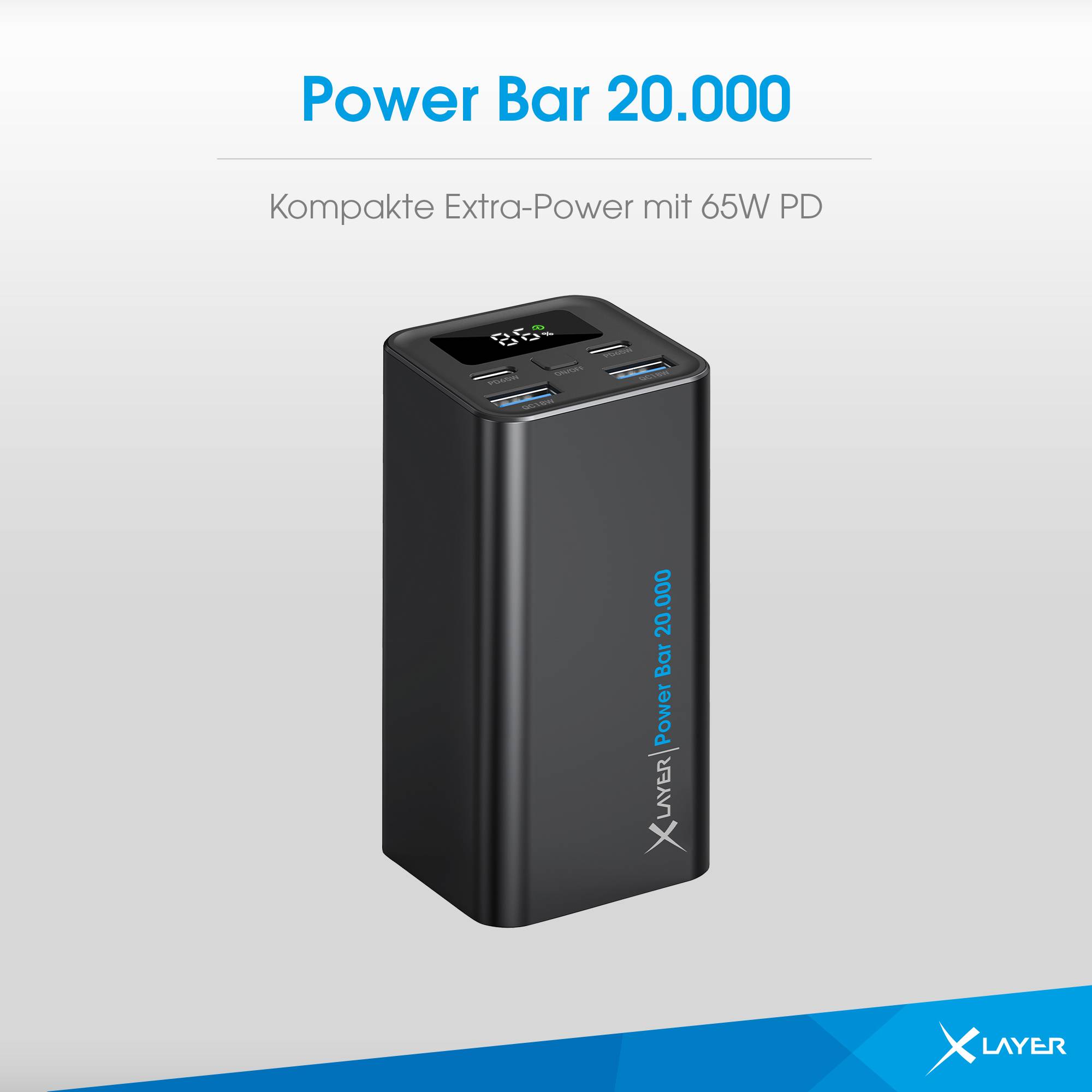 XLayer Power Bar 20.000 mAh 65W PD Black