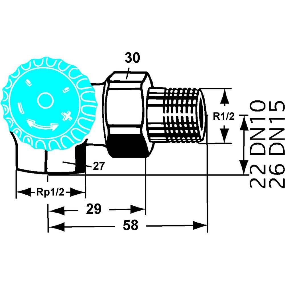 IMI/HEIMEI Winkeleck-Ventilunterteil HEIMEIER 1/2 2341-02.000 links, Rotguss vernickelt