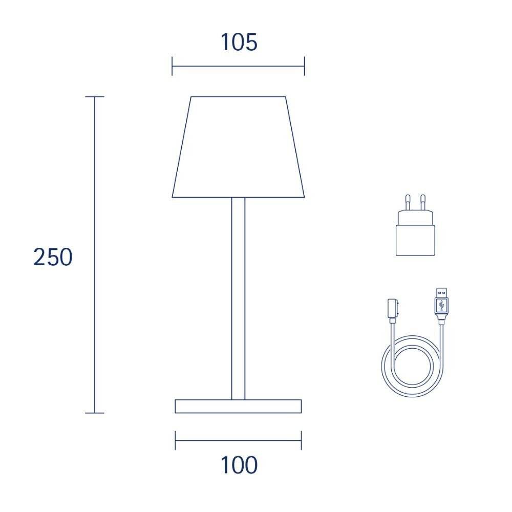 LED Akku Tischleuchte Nuidnie Mini aus Aluminiumdruckguss in Nachtschwarz 2,2W 180lm IP54 eckig