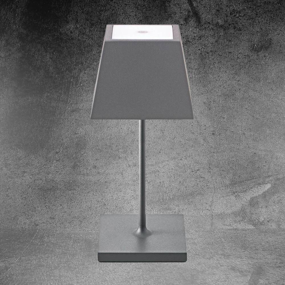 LED Akku Tischleuchte Nuidnie Mini aus Aluminiumdruckguss in Graphitgrau 2,2W 180lm IP54 eckig