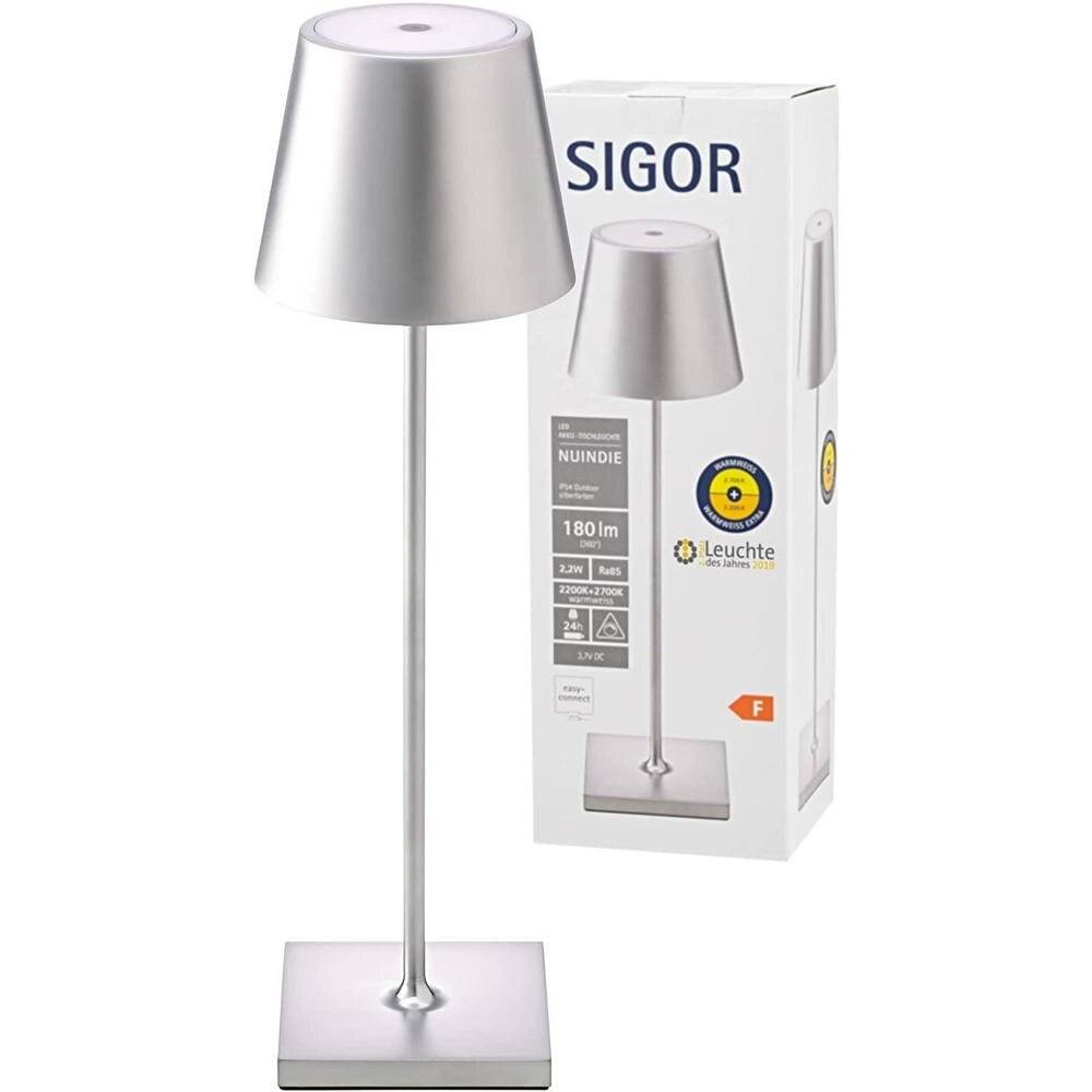 LED Akku-Tischleuchte Nuindie aus Aluminiumdruckguss in Silber IP54