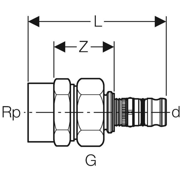 Geberit Mepla Übergangsverschraubung mit Innengewinde, D 20mm, Rp 1/2", Rotguss bleifrei