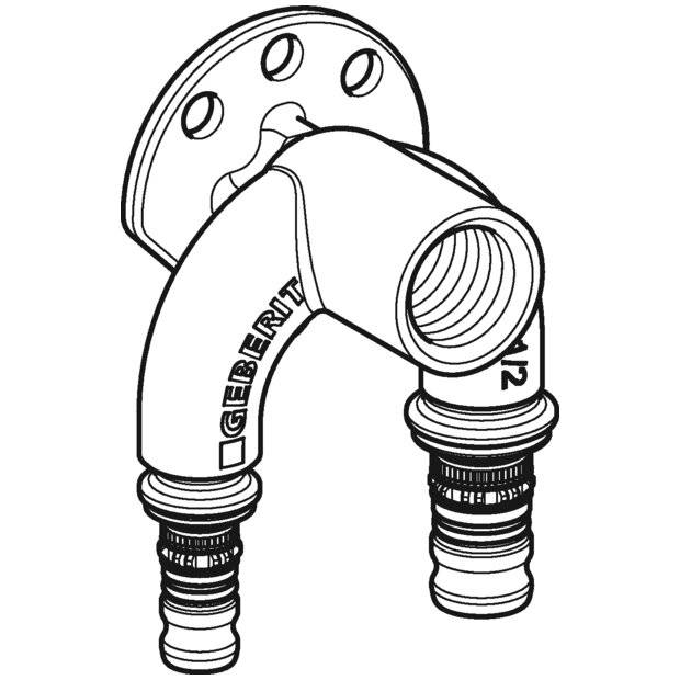 Geberit Mepla Doppelanschlusswinkel 90 Grad, D 20mm, Rp 1/2", D1 L1 6,7cm, Rotguss bleifrei