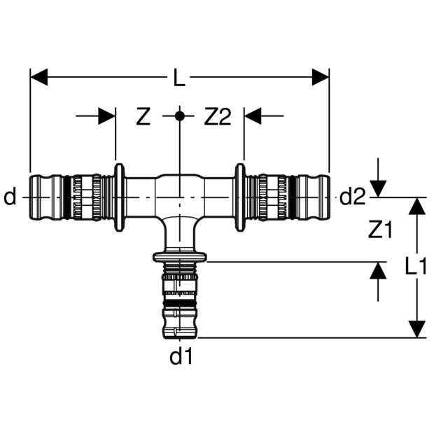 Geberit Mepla T-Stück reduziert Kunststoff (PVDF) 40x20x40mm