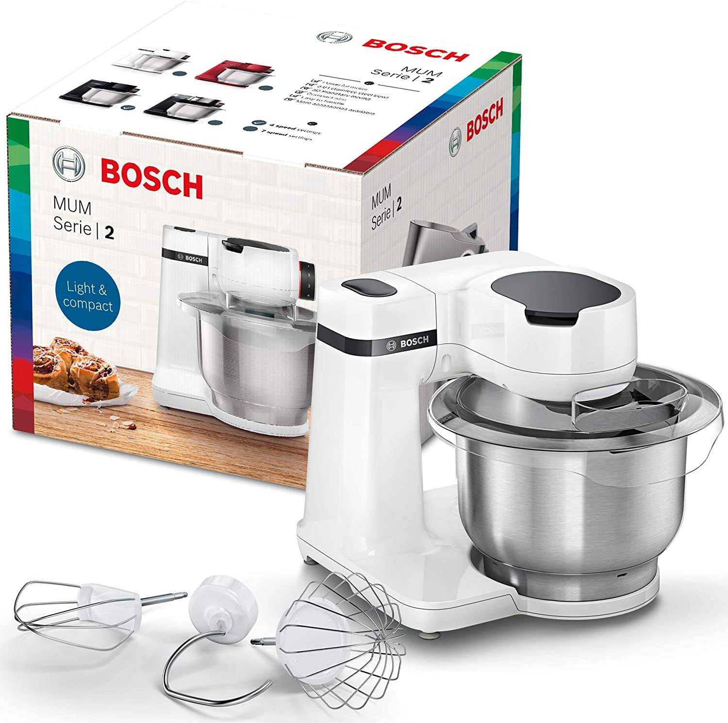 Bosch MUMS2EW 00 Küchenmaschine 700 W, 3,8 L Edelstahlschüssel, 4 Arbeitsstufen