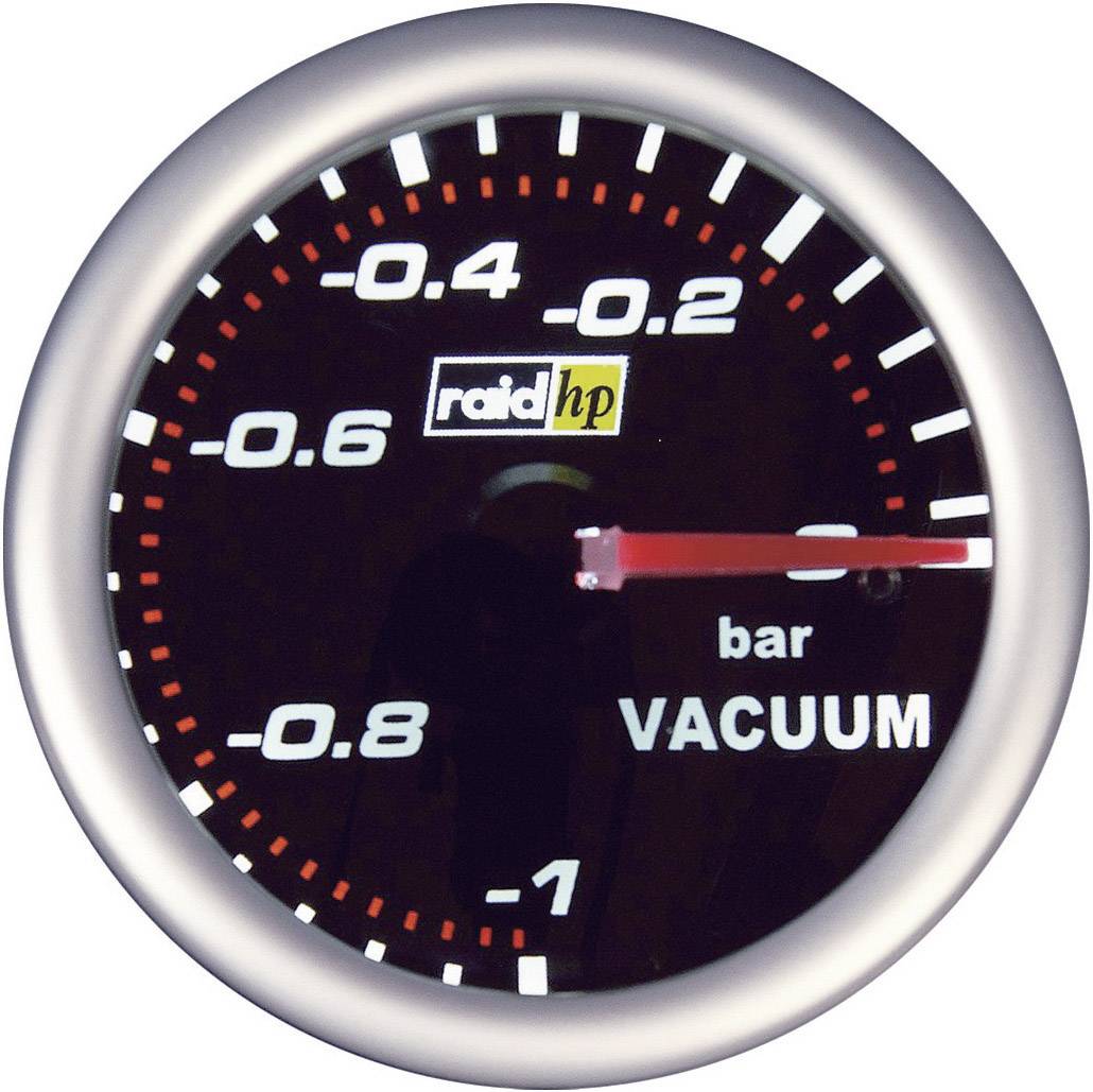 raid hp 660240 Kfz Einbauinstrument Vakuummeter Messbereich -1 - 0 bar NightFlight Weiß, Rot 52 mm