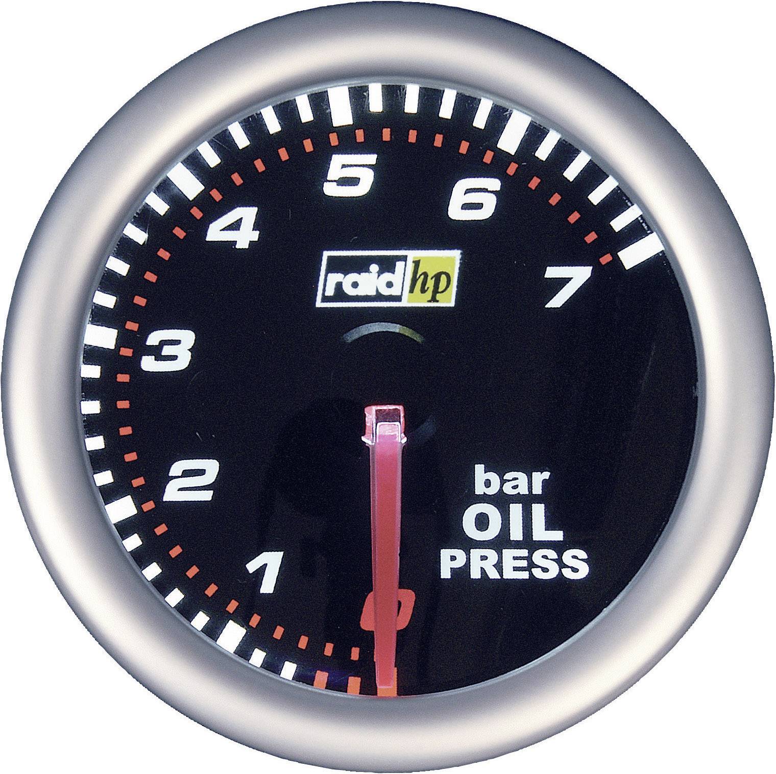raid hp 660241 Kfz Einbauinstrument Öldruckanzeige Messbereich 7 - 0 bar NightFlight Weiß, Rot 52 mm