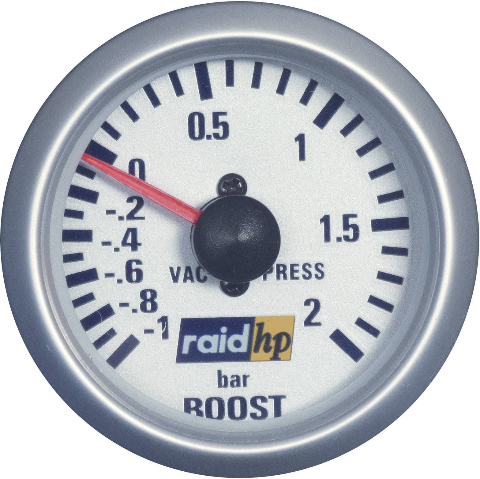 raid hp 660218 Kfz Einbauinstrument Turbodruckanzeige Messbereich -1 - 2 bar Silber-Serie Blau-Weiß 52 mm