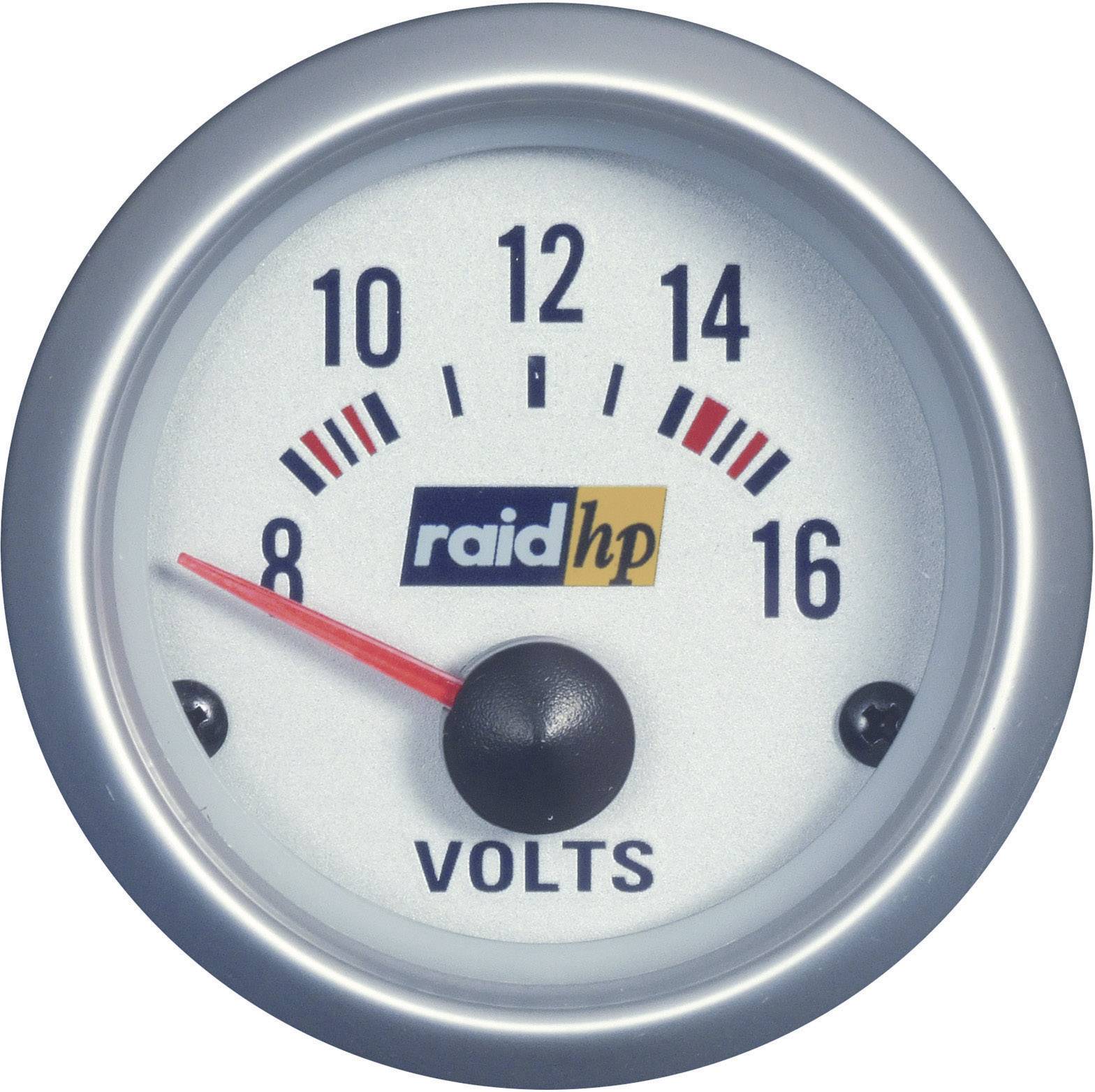 Raid hp 660223 Kfz Einbauinstrument Voltmeter Messbereich 8 - 16 V Silber-Serie Blau-Weiß 52 mm