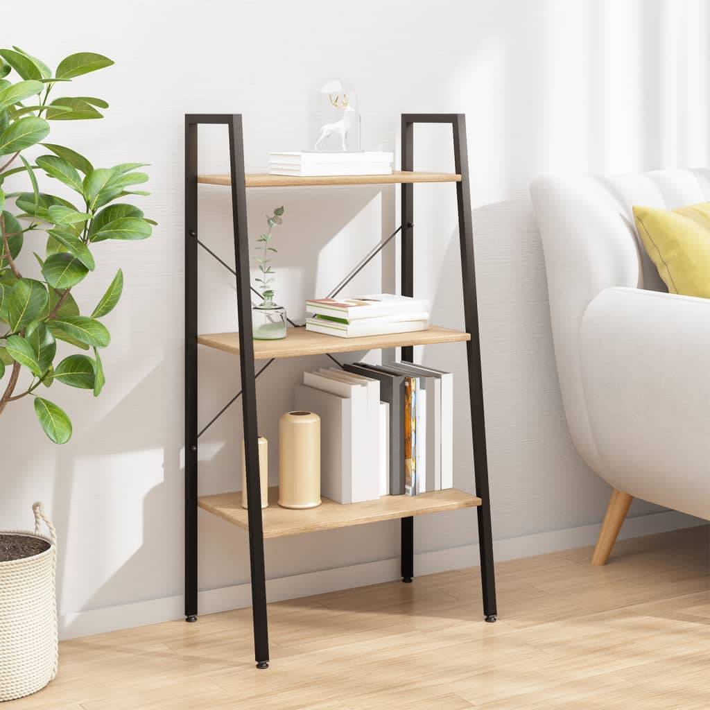 vidaXL Standregal 3 Böden Hellbraun und Schwarz 56x35x108 cm