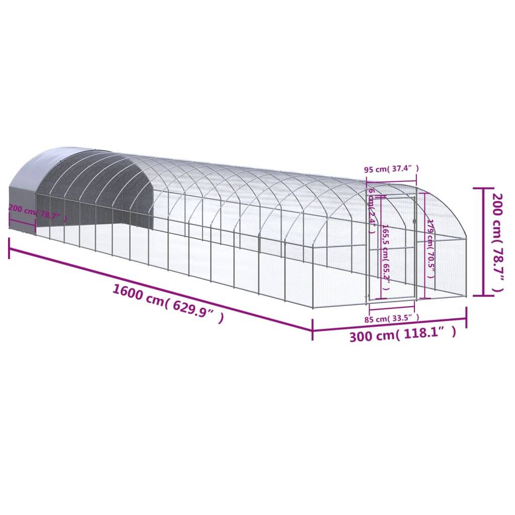 vidaXL Outdoor-Hühnerstall 3x16x2 m Verzinkter Stahl