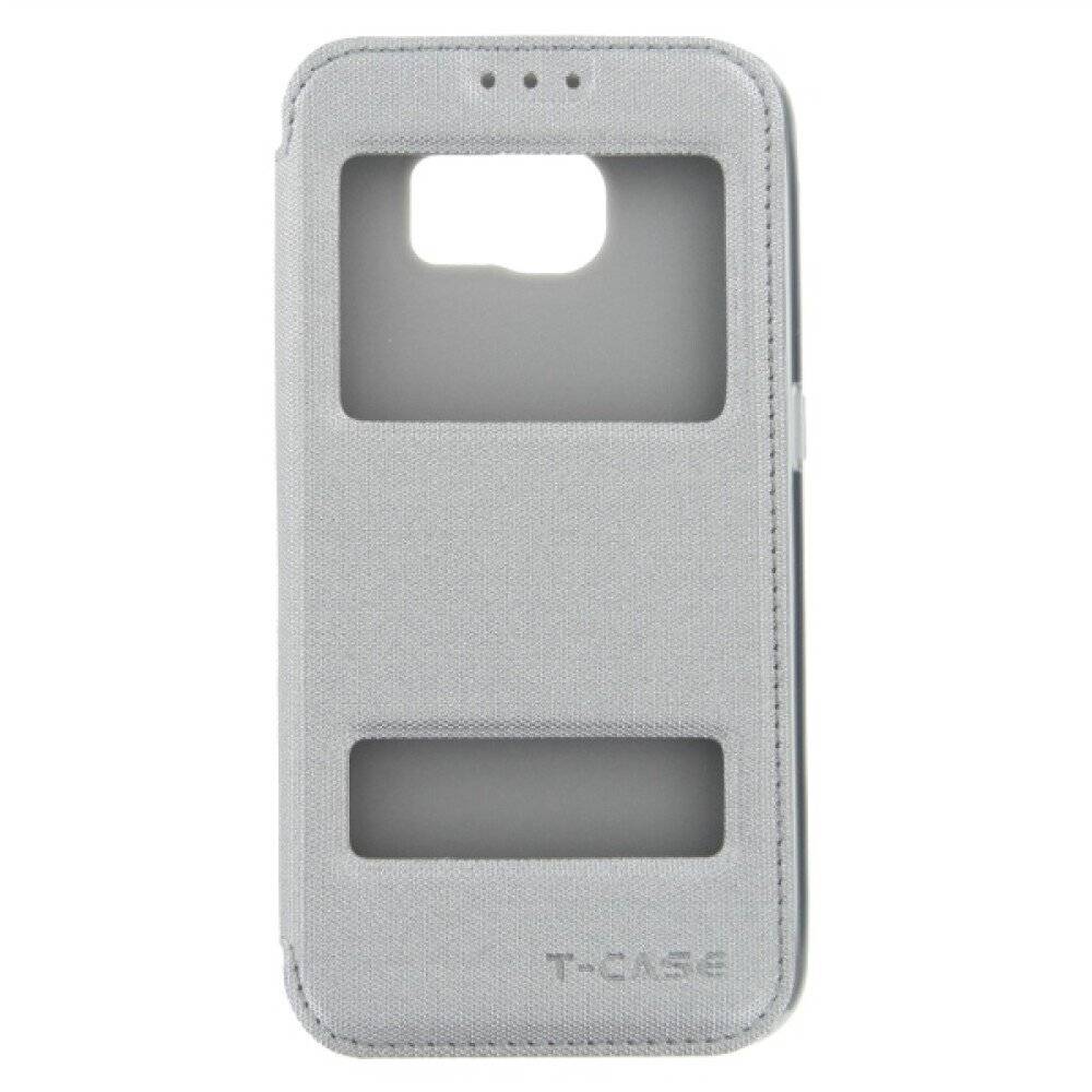 Flip Handyhülle für Samsung Galaxy S6 Grau Magnet Schutz Case