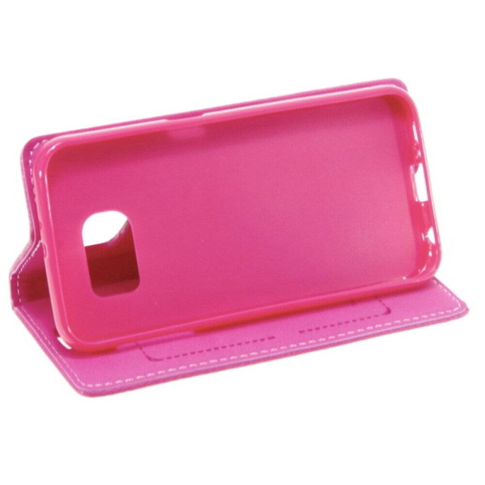 Book Case Handyhülle für Samsung Galaxy S6 Braun Pink Schutz Case