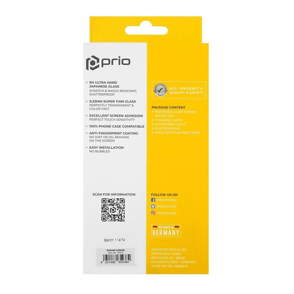prio Displayschutzglas für iPhone 5/5S/SE transparent