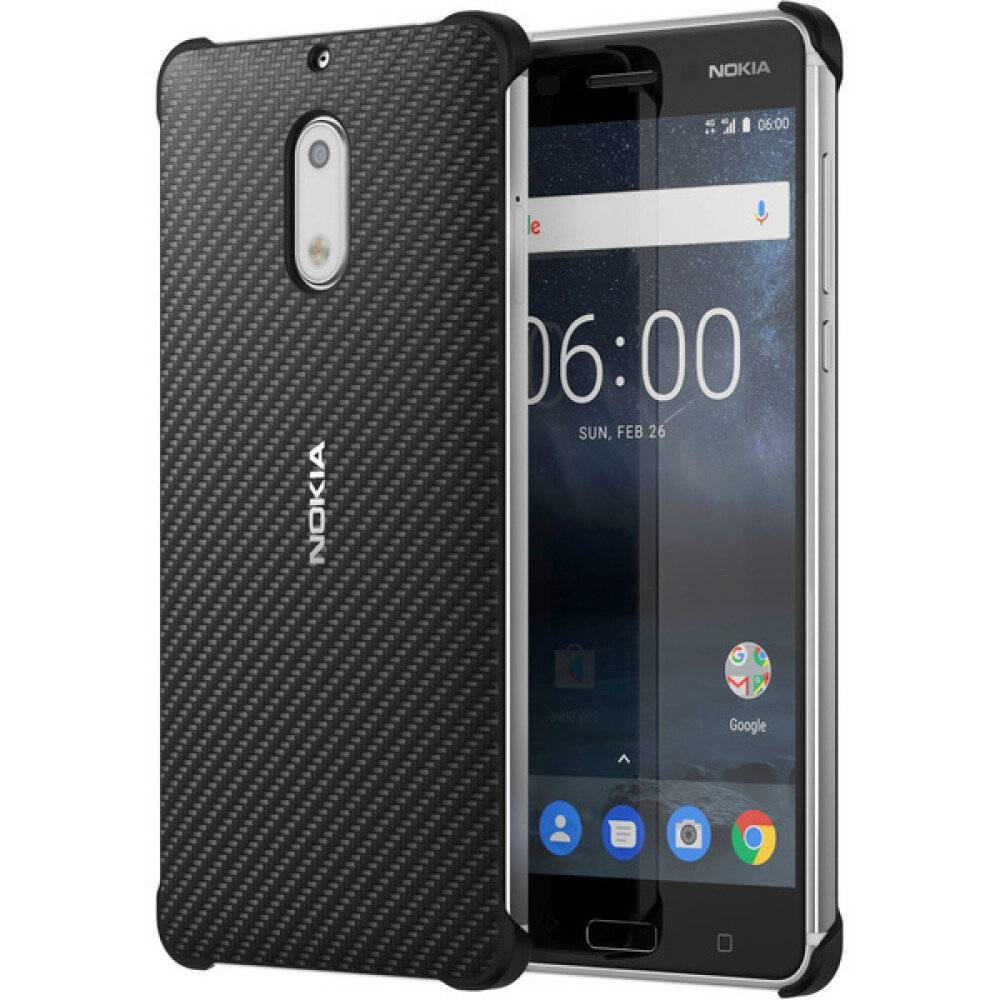 Original Carbonhülle für Nokia 6 Schwarz Handy Tasche Schutz Case
