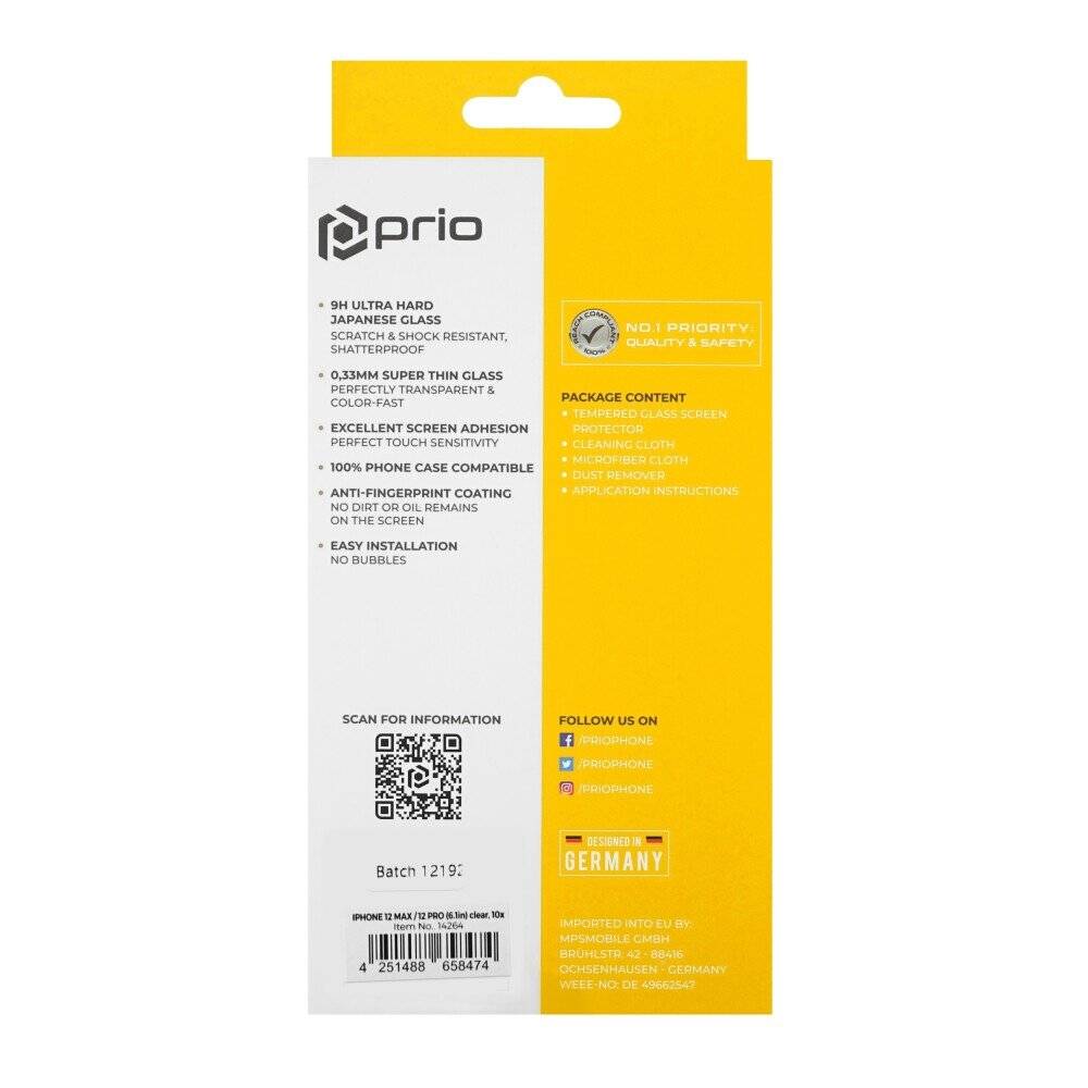 prio 10x Displayschutzglas für iPhone 12/12 Pro transparent