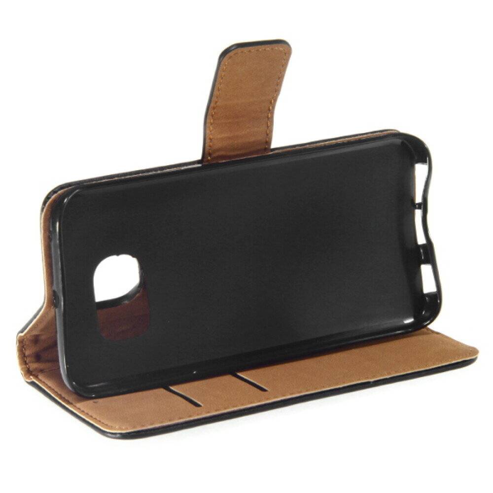 Book Case Handyhülle für Galaxy S6 Edge Schwarz Leder Schutzhülle
