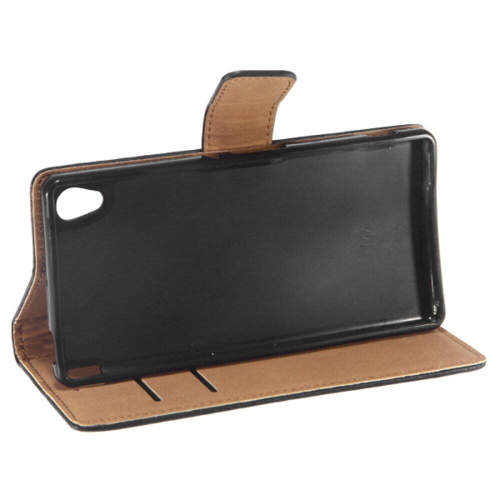 Handyhülle Klapptasche für Sony Xperia M4 Aqua Schwarz Schutz Tasche