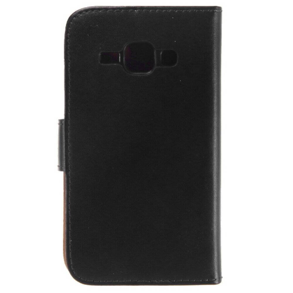 Leder Handyhülle für Samsung Galaxy J1 Schwarz Schutz Case