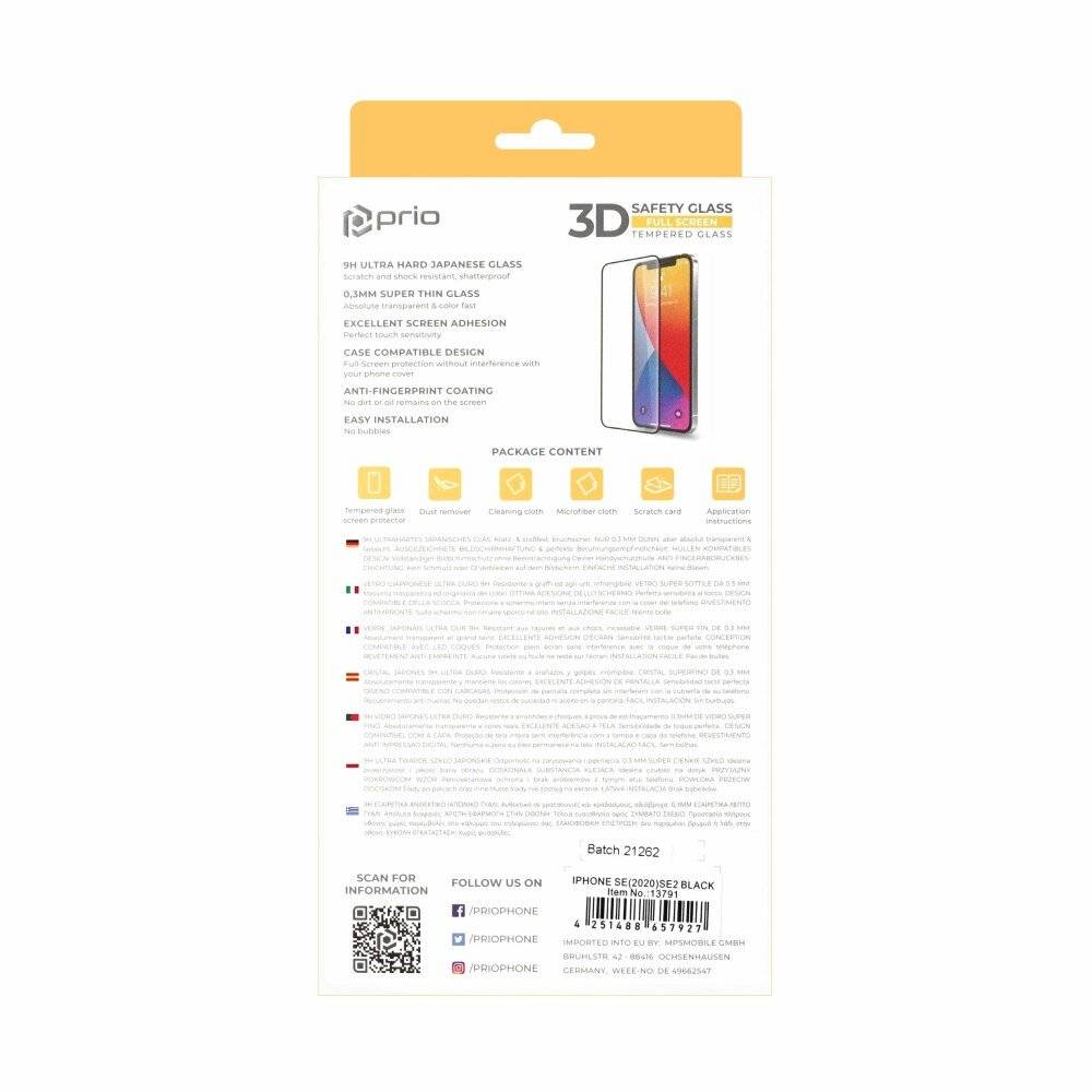 prio 3D Displayschutzglas für iPhone SE (2022/2020) schwarz