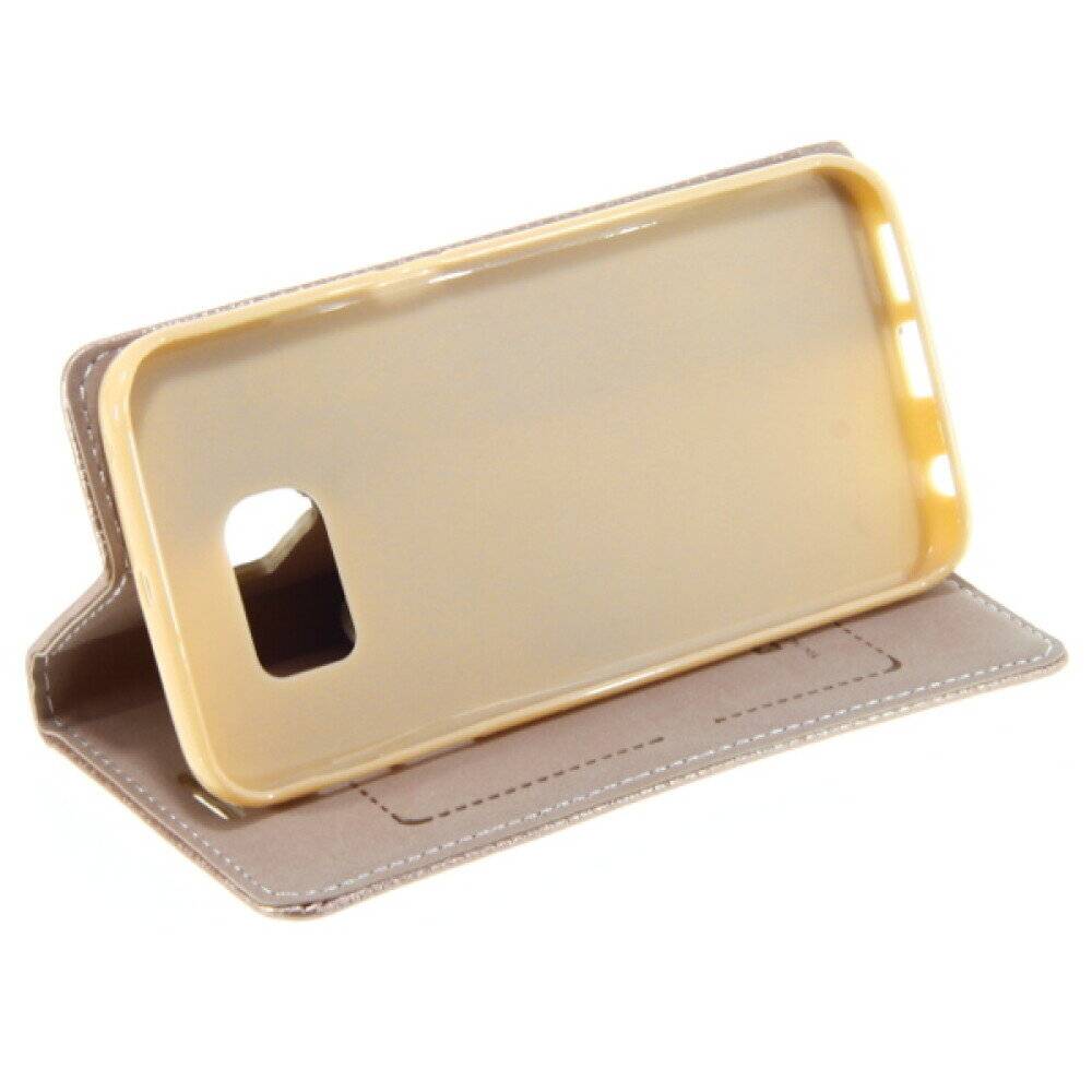 Book Case Handyhülle für Galaxy S6 Edge Gold Schutz Tasche