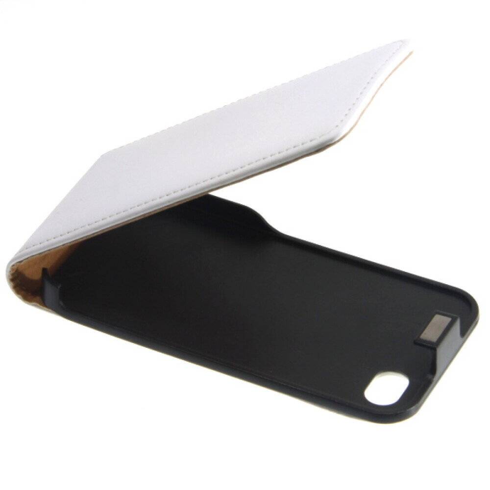 Slim Leder Flip Handyhülle für iPhone 4 4s Weiß Tasche Schutz Case