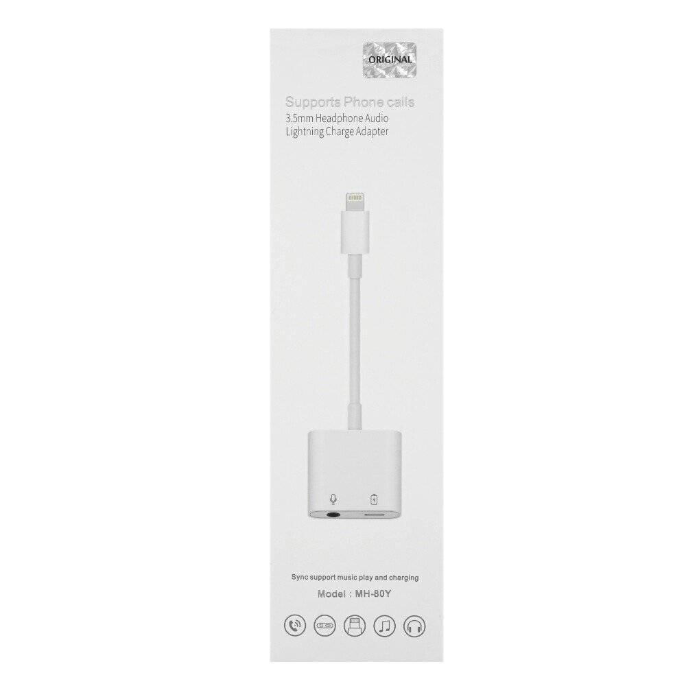 2in1 Adapter für Lightning Ladekabel auf 3.5mm Audio mit Anruffunktion, weiß