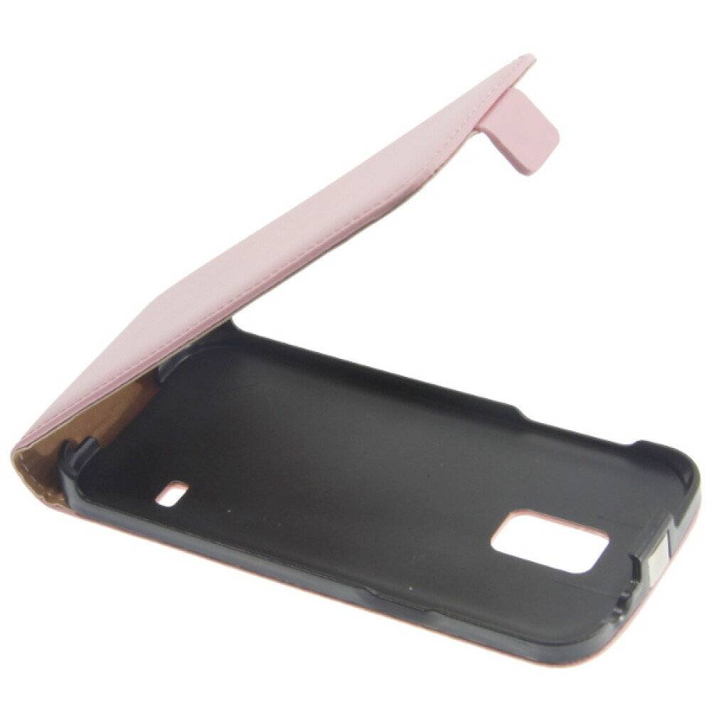 Slim Leder Flip Handyhülle für Galaxy S5 Mini Rosa Schutz Tasche