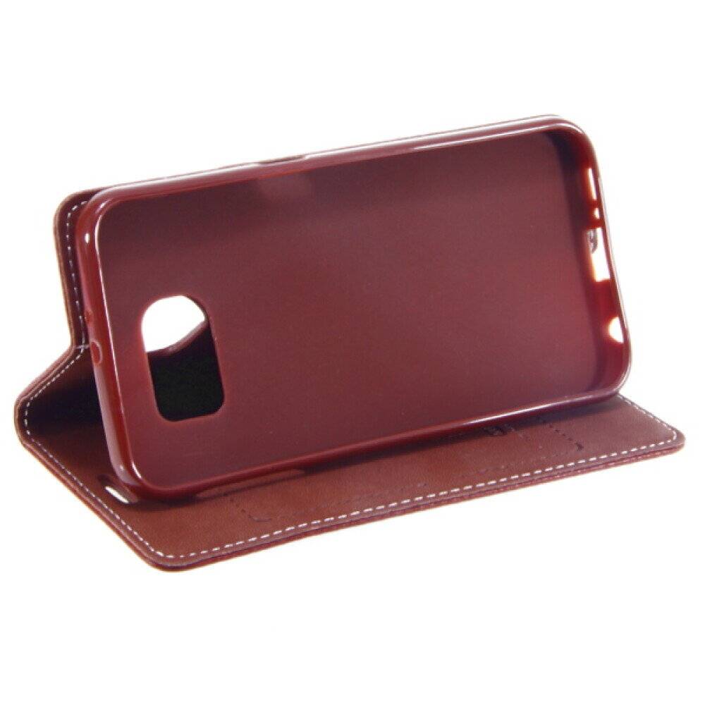Book Case Handyhülle für Samsung Galaxy S6 Braun Schutzhülle Tasche