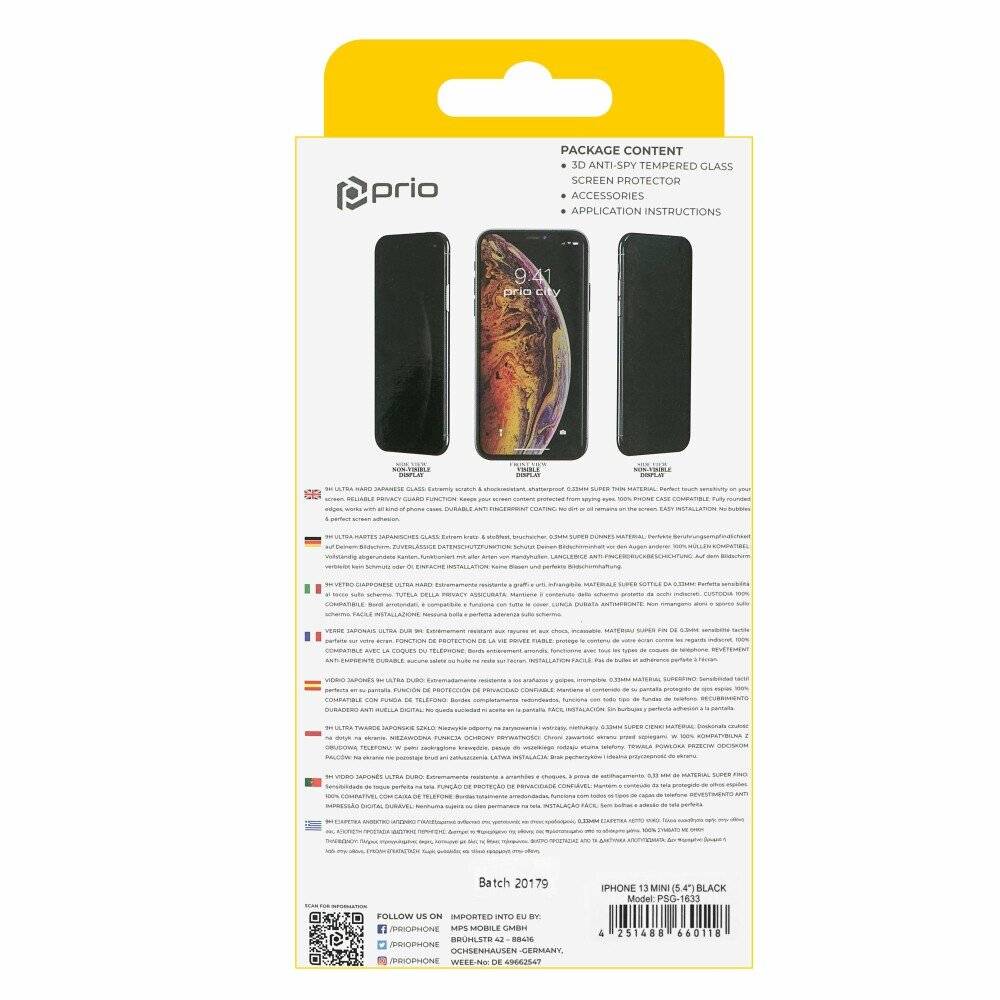 prio 3D Anti-Spy Displayschutzglas für iPhone 13 mini schwarz