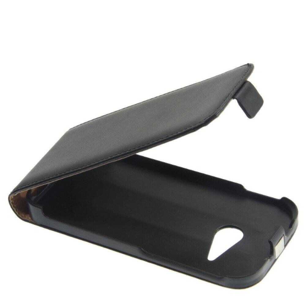 Slim Leder Flip Handyhülle für HTC M8 Mini Schwarz