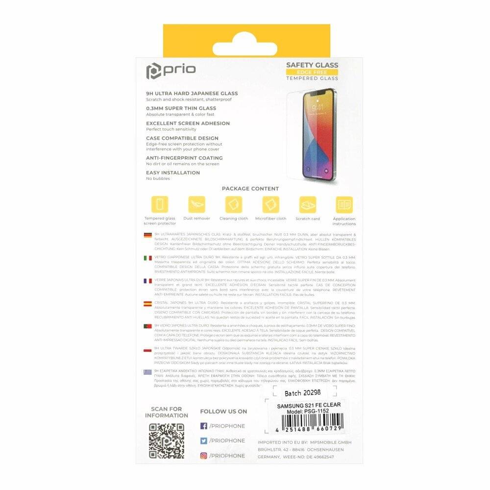 prio Displayschutzglas für Samsung S21 FE 5G transparent