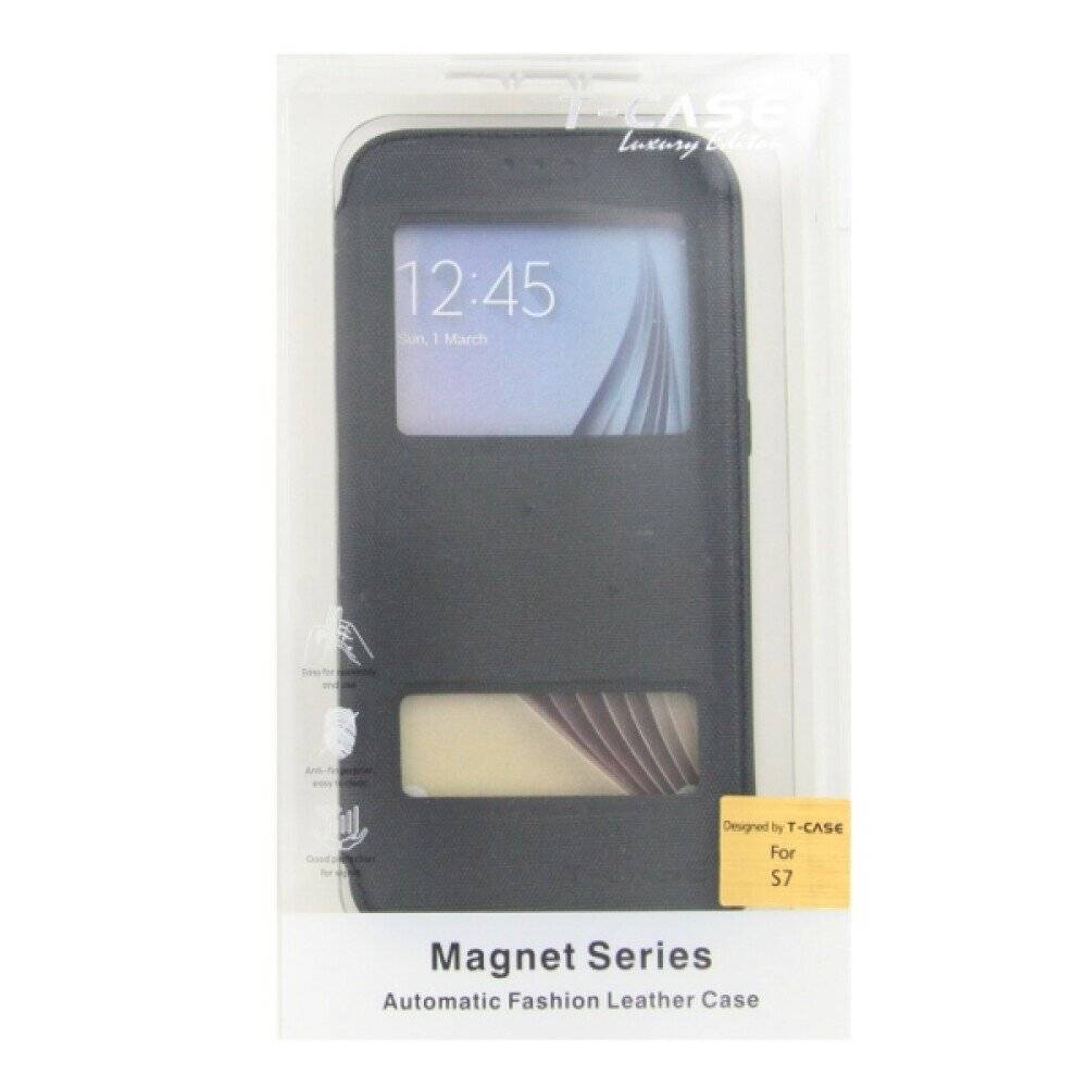 Flip Case Handyhülle für Samsung Galaxy S7 Schwarz Schutz Tasche