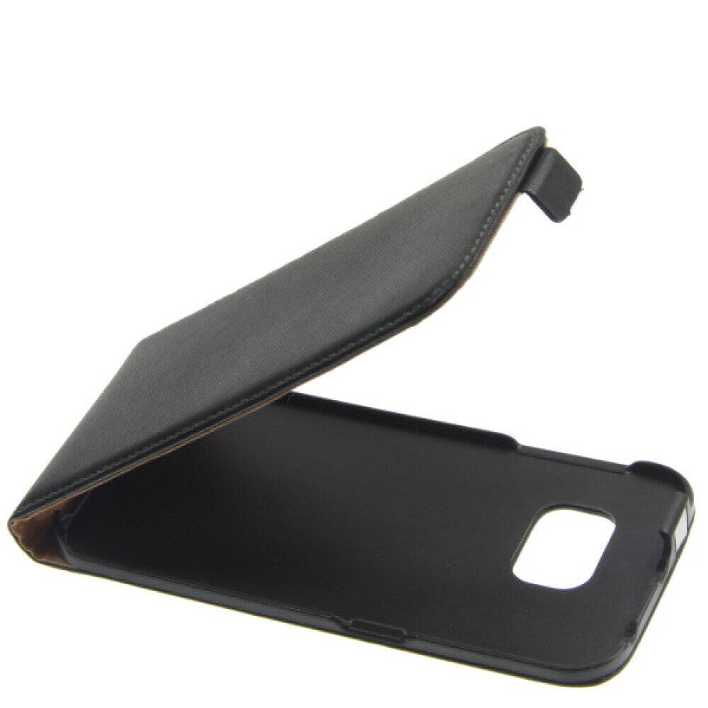Slim Leder Flip Handyhülle für Samsung Galaxy S6 Edge schwarz 4250710563692