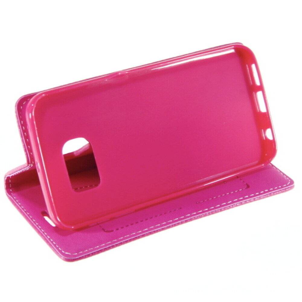 Book Case Handyhülle für Samsung Galaxy S6 Edge Pink Schutz Tasche