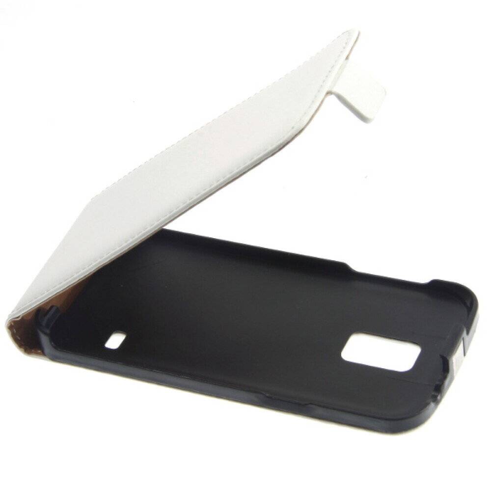 Slim Leder Flip Hülle für Galaxy S5 Mini Weiß Handy Tasche Schutz Case
