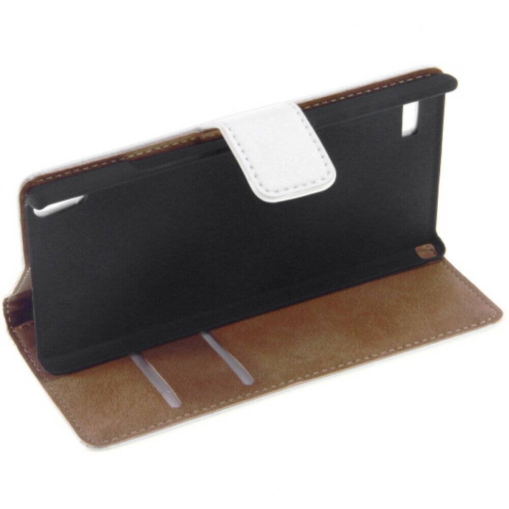 Book Case Handyhülle für Huawei P6 Weiß Leder 4250710543212